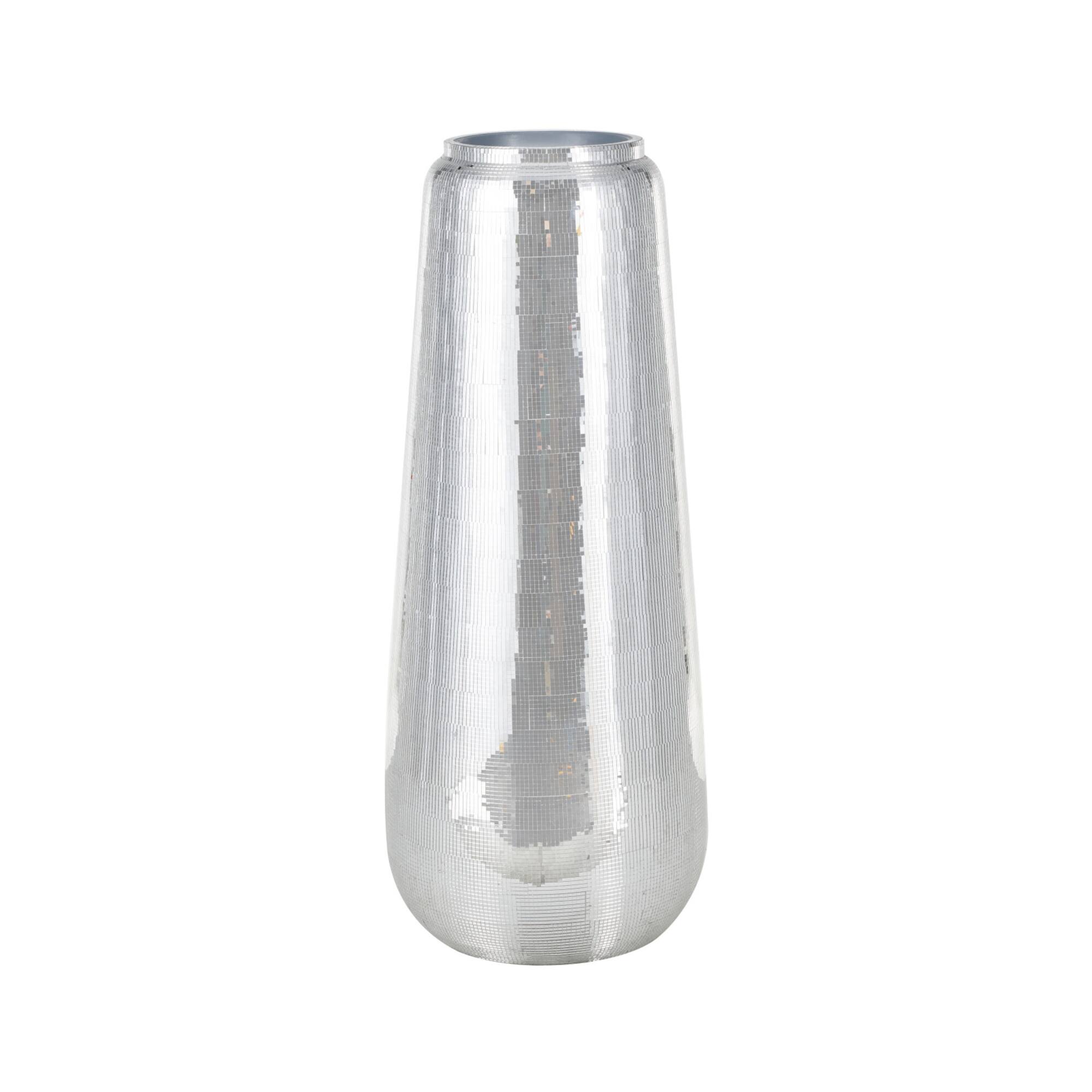 40" Silver Fiberglass Mosaic Floor Vase with Blue Interior,